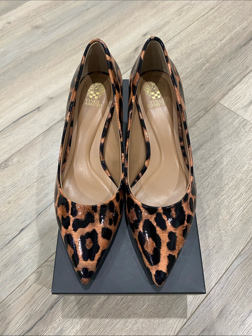 Vince Camuto Leopard Patent Pointed Toe Pumps - BNIB